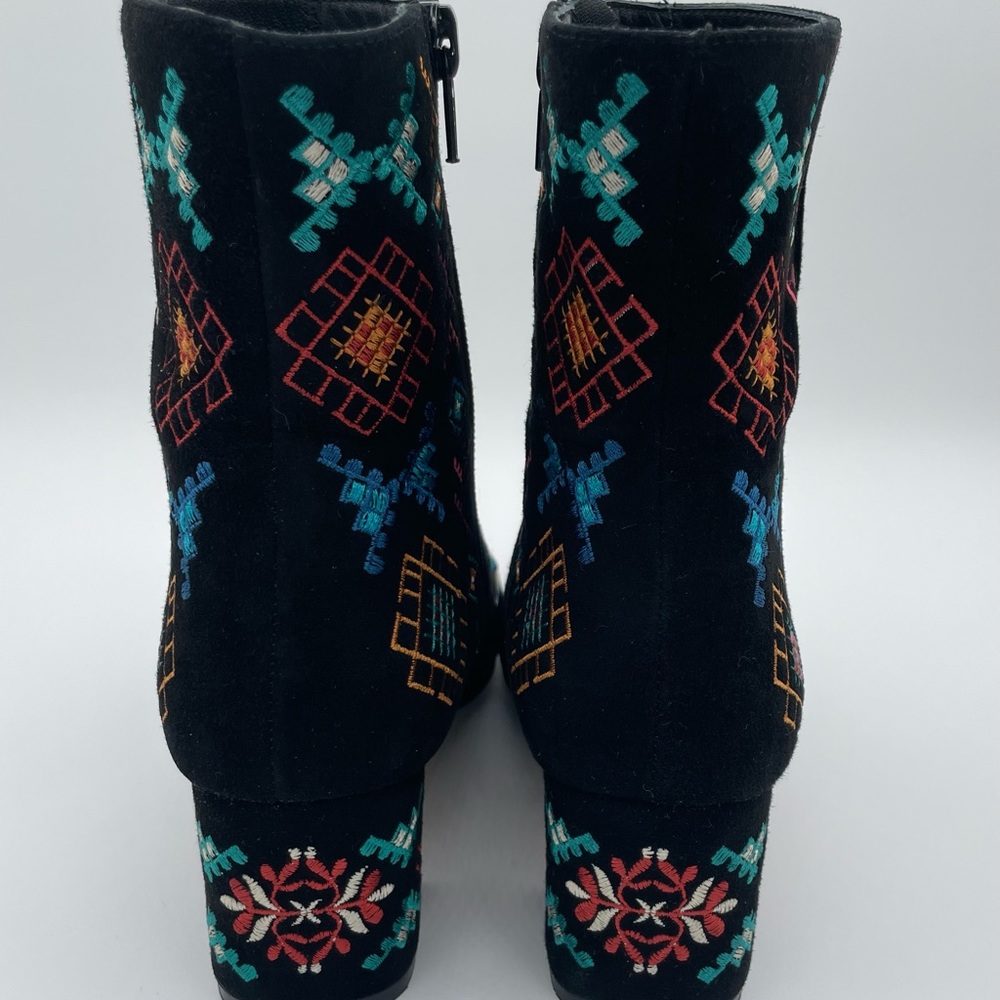 Embroidered Black Velvet Ankle Boots with Multicolor Floral Accents - Picture 2 of 16